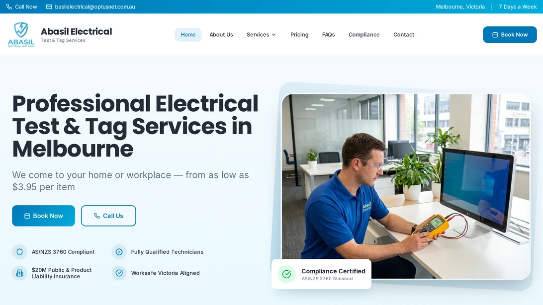 Abasil Electrical desktop website view