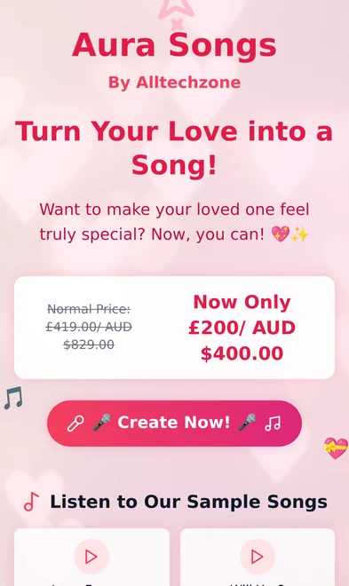 Aura Songs mobile view