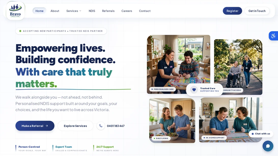 Bravo Quality Care desktop website view