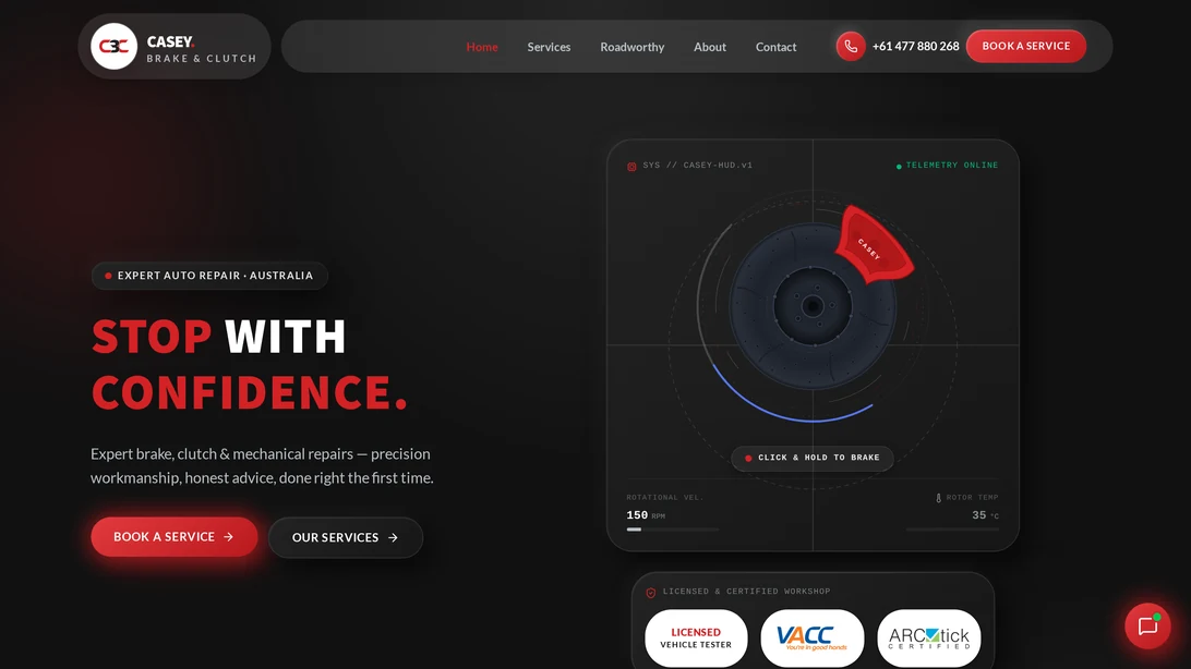 Casey Brake & Clutch desktop website view