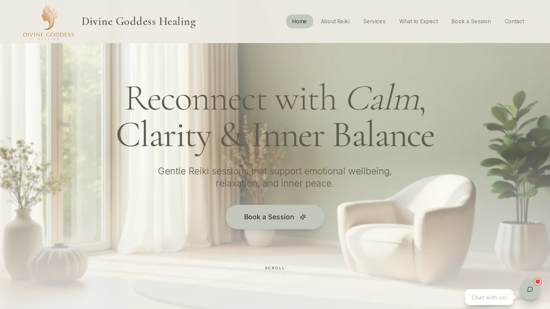 Divine Goddess Healing desktop website view