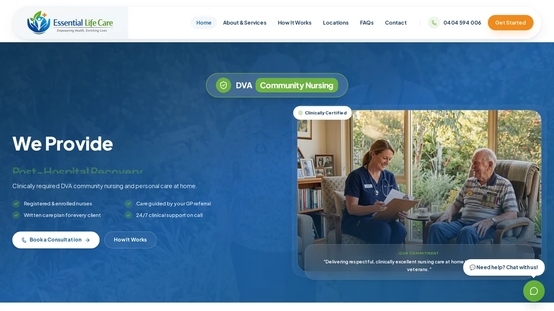 Essential Life Care desktop website view