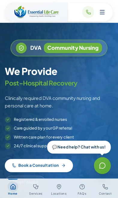 Essential Life Care mobile view