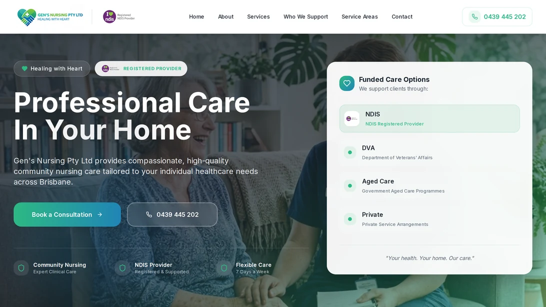 Gen's Nursing desktop website view