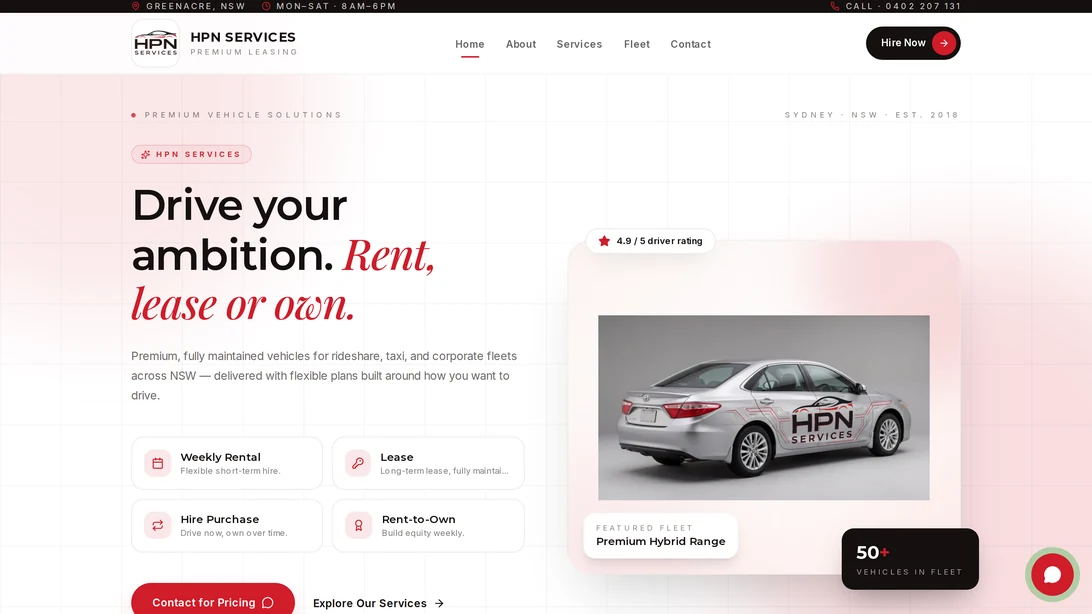 HPN Services desktop website view