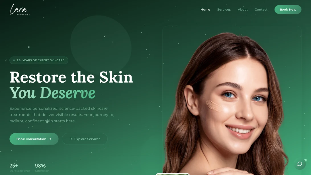 Lara Skincare desktop website view