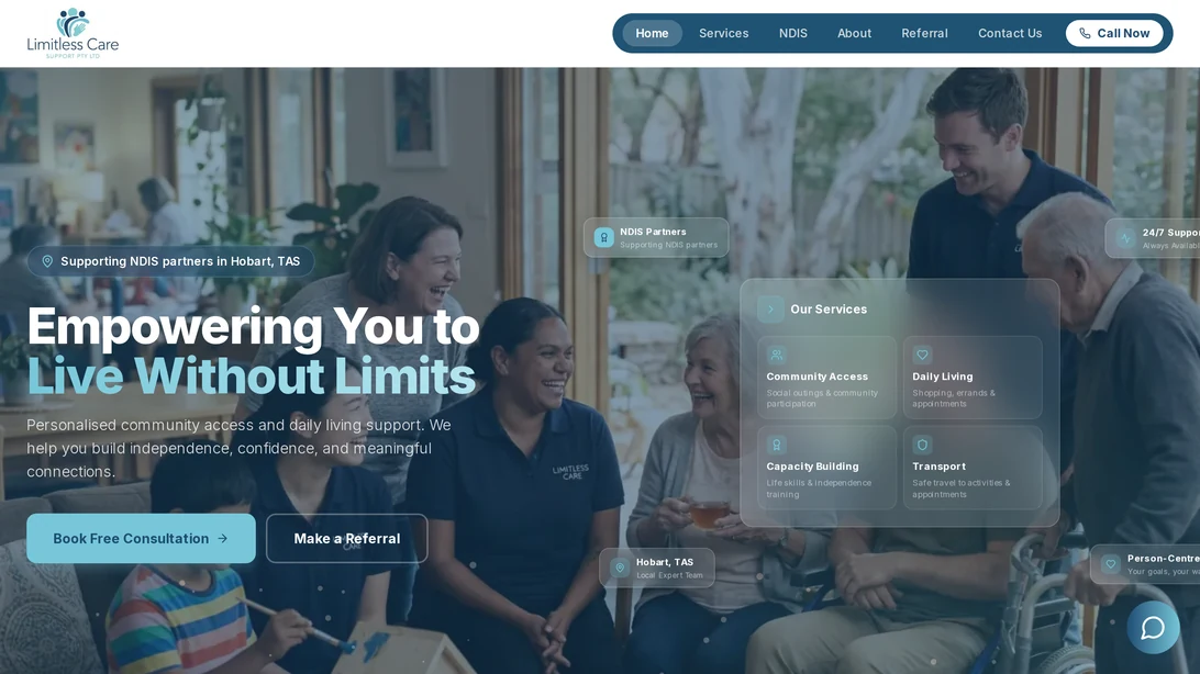 Limitless Care Support desktop website view