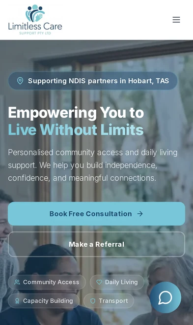 Limitless Care Support mobile view