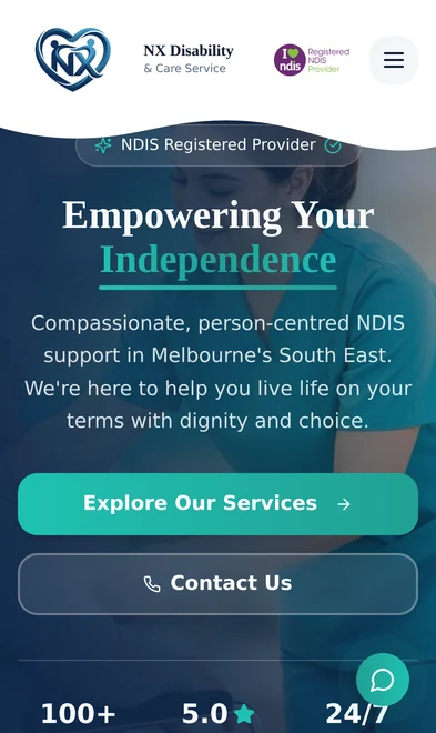 NX Disability Care mobile view