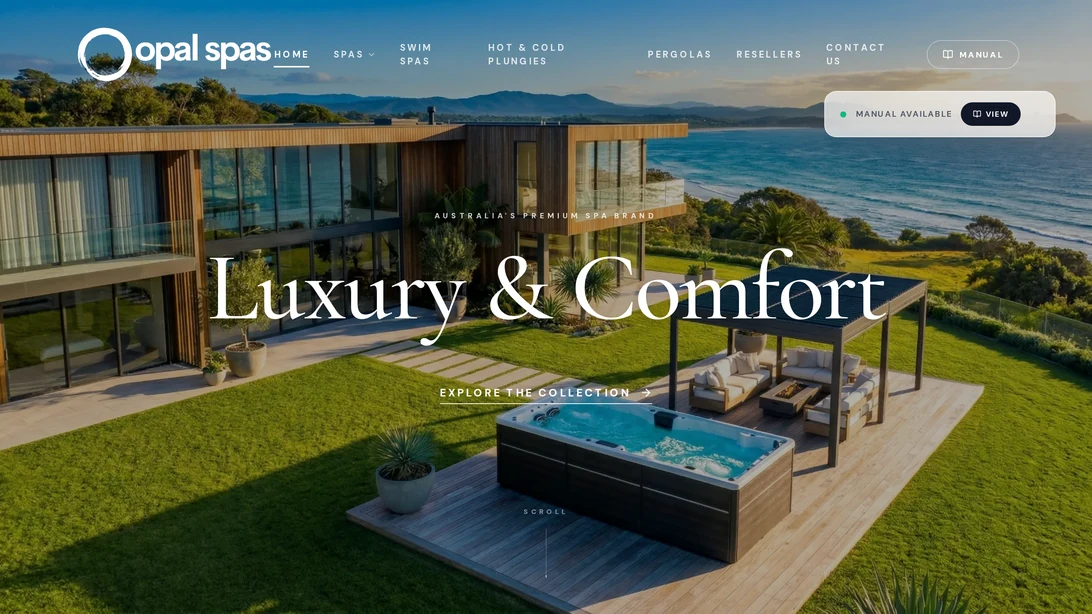Opal Spas desktop website view