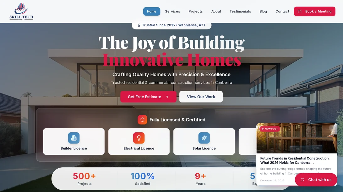 SkillTech Homes desktop website view