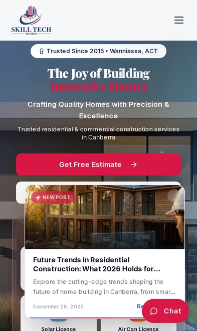 SkillTech Homes mobile view