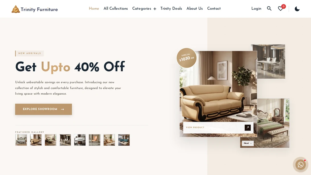Trinity Furniture desktop website view