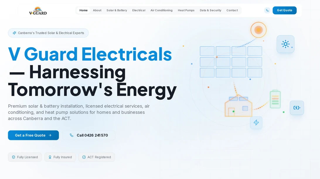V Guard Solar Electricals desktop website view