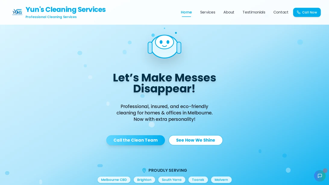 Yun's Cleaning Services desktop website view